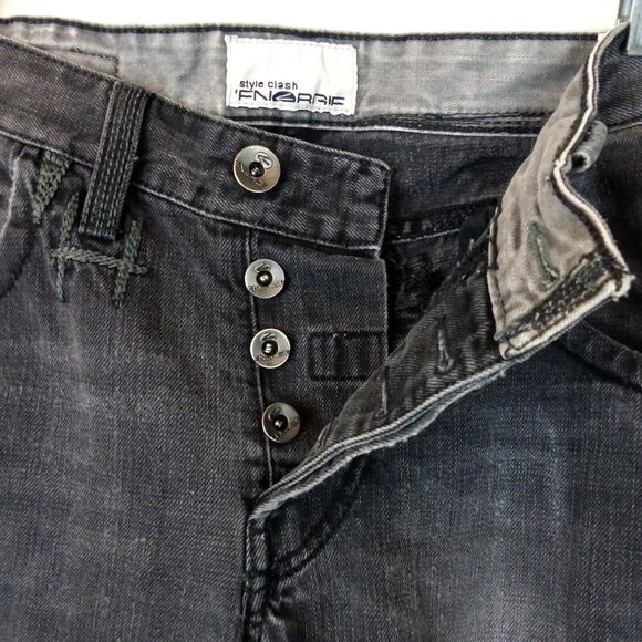 Energie Sixty Y2K Marrey Jean Men 30x28.5 Black Distress Relaxed Button Fly Rock - Picture 6 of 12